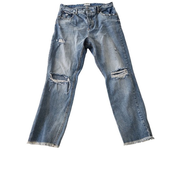Avec Les Filles Med Wash Distressed Straight Leg Sz 31 button fly beach boho - Picture 1 of 12